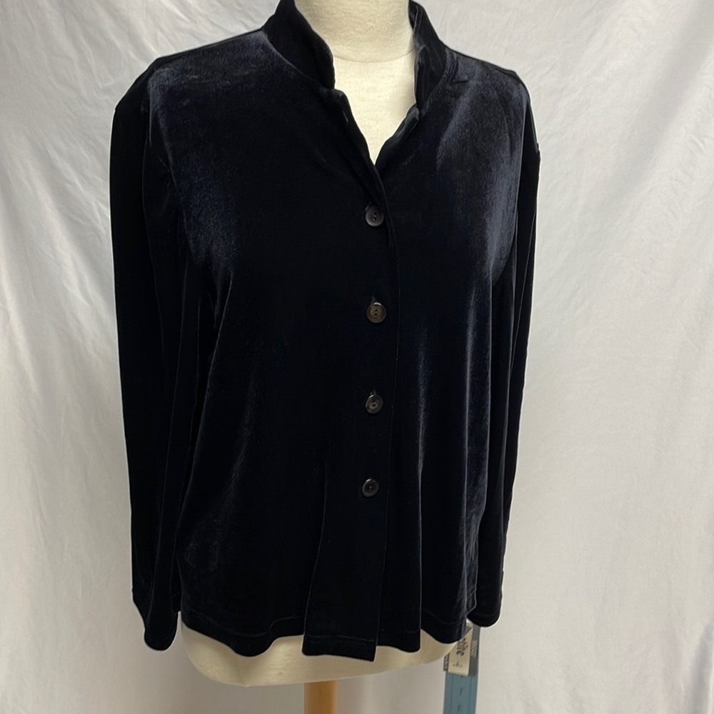 Briggs Petite Black Velour Button Down Long Sleeve Spandex Stretch Shirt Size LP